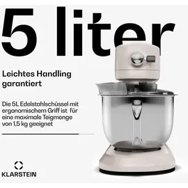 Klarstein Chiara Küchenmaschine – 5L Edelstahlschüssel, 12 Geschwindigkeiten, LCD-Touch-Display, Leise ≤72 dB, Spülmaschinenfestes Patisserie-Set, Aluminium-Druckgussgehäuse, Sand
