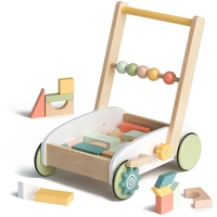 ROBUD Holz Lauflernwagen Baby Lauflernhilfe mit geometrischen Baublöcken, Lernen Laufwagen Spielzeug/ Baby Walker, für Gehfrei Kleinkinder, Bunte Bausteine