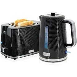Briebe Elegance Set Toaster 2 Scheiben Breite Schlitze + Wasserkocher 1,7L Elektrischer, SKT1170BLK, Schwarz