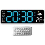 Tomedeks Wanduhr Digital 12 Zoll LED Wanduhr Groß Display Digital Uhr mit Fernbedienung Countdown Einstellbarer Helligkeit Wanduhr mit Uhrzeit/Datum/Temperatur für Wohnzimmer Küche Büro Gym(blau)