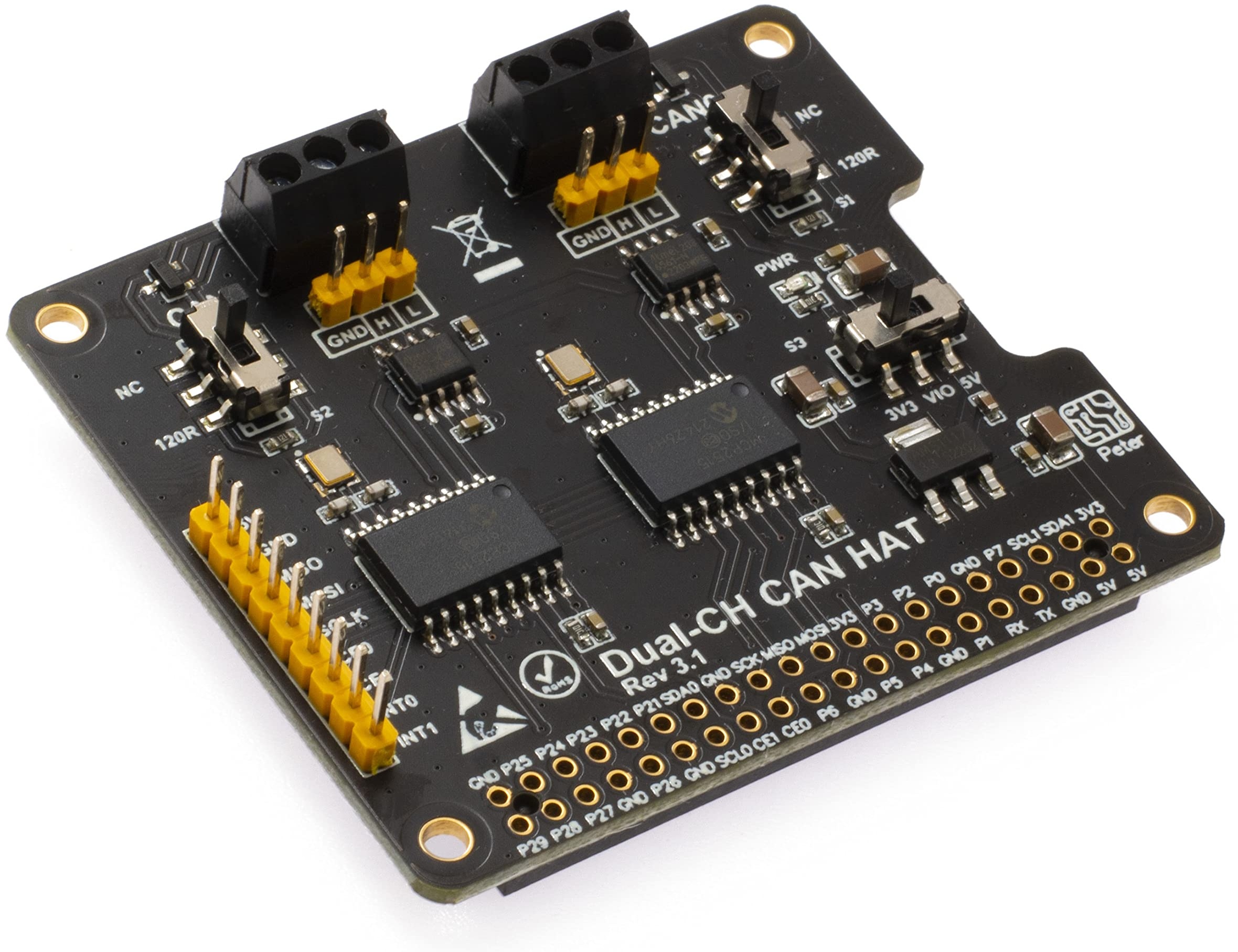 SEENGREAT 2-Channel Can Bus Expansion HAT Module for Raspberry Pi Zero/Zero W/Zero WH/2B/3B/3B+/4B, Adopting 2-Channel CAN Interface, MCP2515 and ATA6561 Dual Chips Allow 2-CH Can Communication