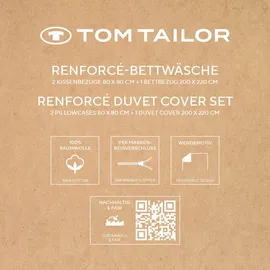 Tom Tailor Renforcé Bettwäsche ORGANIC LEAVES Beige/Weiß 200 x 220 cm + 2 x 80 x 80 cm