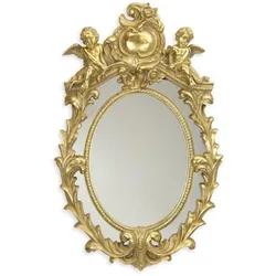 Casa Padrino Barock Wandspiegel Gold 34,8 x H. 55 cm - Eleganter Barock Spiegel mit wunderschönen Verzierungen und dekorativen Engelsfiguren - Barock Möbel