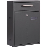 Wiltec Briefkasten anthrazit V51 Postkasten mit Namensschild, Sichtfenstern und