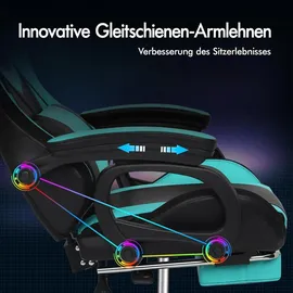 luxuskollektion Gaming Stuhl RGB LED Massage Fußstütze ergonomisch Cyan