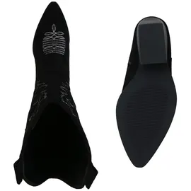 VAN HILL Damen Stiefel Cowboystiefel Stickereien Schuhe 839969, Farbe: Schwarz Velours, Größe: 37 - Schwarz - 37