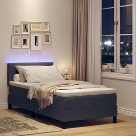 vidaXL LED Boxspringbett mit Matratze Dunkelgrau 90 x 190 cm Samt