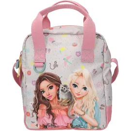 DEPESCHE 13327 TOPModel Juicy - Umhängetasche in Creme und Rosa, mit Model Motiv, Äffchen und buntem Muster, Handtasche mit verstellbarem Gurt
