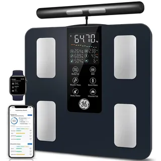GE Körperfettwaage Smart Waage Personen: Digitale Waage mit Körperfett und Muskelmasse 8-Elektroden Körperfettwaage mit Handsensoren BMI Körpergewicht Muskelmasse Analysegerät,180 kg/400 lbs