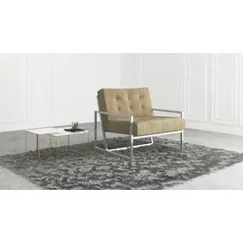 s-style möbel Loungesessel Mit Silber, Metall Füßen Aus Beige, Samtstoff