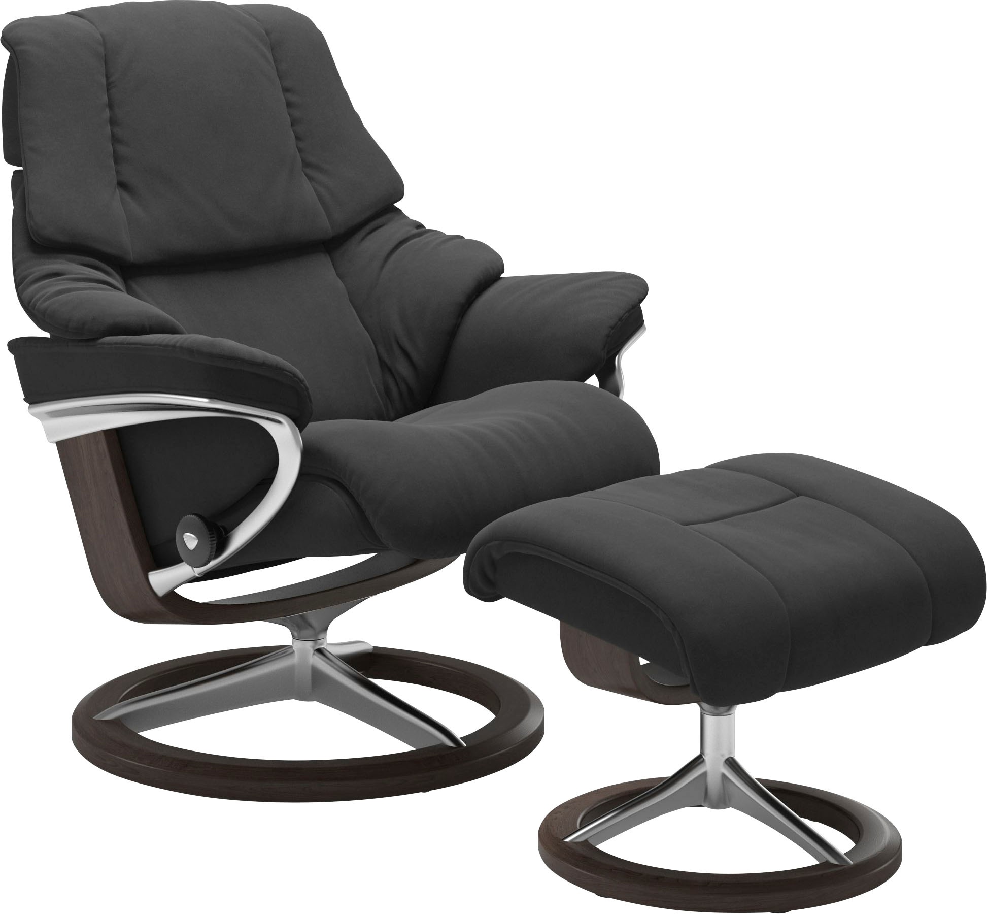 Relaxsessel STRESSLESS "Reno" Sessel Gr. Microfaser DINAMICA, Signature Base Wenge, Relaxfunktion-Drehfunktion-PlusTMSystem-Gleitsystem-BalanceAdaptTM, B/H/T: 79 cm x 99 cm x 75 cm, grau (charcoal dinamica) Lesesessel und Relaxsessel