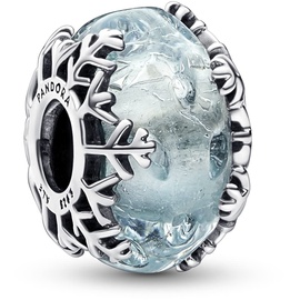 PANDORA Winterblaue Schneeflocke Murano-Charm aus Sterling Silber mit blauem Glasstein, Moments Collection, kompatibel Moments Armbänder, 792377C00