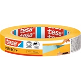 Tesa Kreppband 56536, Perfect+ Malerkrepp aus dünnem Washi-Papier zum präzisen Abkleben bei Malerarbeiten - für den Innenbereich - 50 m x 19mm, Gelb