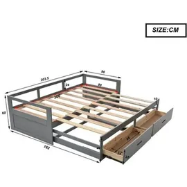 lanki international gmbh Odikalo Schlafsofa Polsterbett Ausziehbar 90/180*200cm Schubladen Lattenrosten grau - Grau
