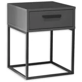 Stella Trading SUNA Nachttisch in Graphit - Moderner Nachtschrank mit Schublade und schwarzem Metallgestell - 40 x 52 x 38,5 cm (B/H/T)