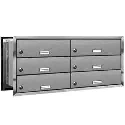 AL Briefkastensysteme 6 Fächer Premium Edelstahl Durchwurf Briefkasten Anlage für Post A4, robust, wetterfest, Artikelnummer: 132V6DV2
