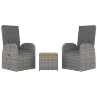 vidaXL 3-tlg. Garten-Lounge-Set Grau Poly Rattan & Massivholz Akazie