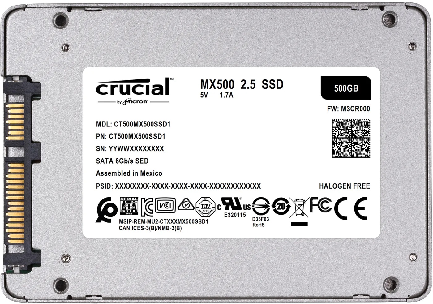 Crucial MX500 SSD 500GB 2.5 Zoll SATA 6Gb/s - interne Solid-State-Drive