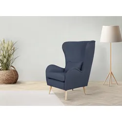Sessel "Charles Ohrensessel", blau (dunkelblau), B:78cm H:118cm T:94cm, 100% Polyester, GUIDO MARIA KRETSCHMER HOME & LIVING, Sessel, Ohrensessel, groß und gemütlich in modernem Design