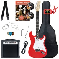 Rocktile ST-Pack Komplettset E-Gitarre Red Verstärker, Stimmgerät, Kabel, Gurt, Saiten und Schule inkl. CD/DVD)