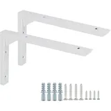 Mooche 25cm L- Regalhalterungen, 2 Stück Regalträger, 304 Edelstahl Metallwinkel Wandhalterung Regalwinkel mit Geboht für Wandhalterung, Weiß
