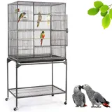 Yaheetech Vogelvoliere Vogelkäfig mit Tür Vogelhaus Vogelbauer mit 4 Rollen 47 x 81 x 160 cm