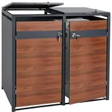 MCW 2er Mülltonnenverkleidung MCW-J82, Mülltonnenbox, erweiterbar, Metall 50kg, anthrazit~ Kirsche-Holzoptik dunkelbraun