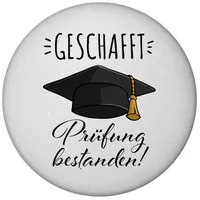 Speecheese Doktorhut Magnet rund mit Spruch Geschafft Prüfung bestanden
