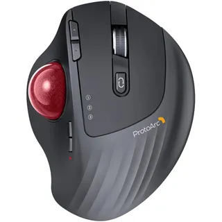 ProtoArc EM01 NL Trackball Maus Kabellos, 2.4G USB & 2*Bluetooth, Daumensteuerung, Verstellbarer Winkel,5 DPI Einstellbar,Wiederaufladbare Maus für PC/Mac/iPad/Windows - Rot Ball