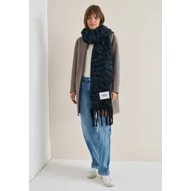 Cecil Schal CECIL, Damen, Gr. onesize, schwarz navy blau, Stoff, 100% Polyester, Modetücher Schal, mit Fransen am Saum