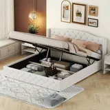 Flieks Polsterbett 180x200cm mit Lattenrost, Boxspringbett mit Stauraum, Doppelbett Jugendbett Holzbett, Leinen, Beige - Beige