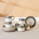 KARACA Globe Türkische Kaffeetassen set mit untertasse für 6 Personen, 12-Teiliges, 6 Espressotasse und 6 Untertassen, Mochatassen, Cappuccino, Kaffeeservice Set aus Porzellan