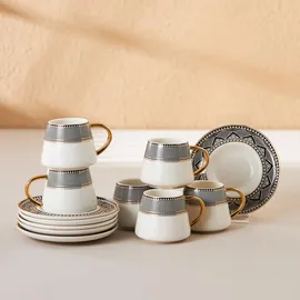 KARACA Globe Türkische Kaffeetassen set mit untertasse für 6 Personen, 12-Teiliges, 6 Espressotasse und 6 Untertassen, Mochatassen, Cappuccino, Kaffeeservice Set aus Porzellan