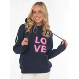 Zwillingsherz Kapuzensweatshirt mit gesticktem Neon Herz am Ärmel und "Love" Schriftzug auf Kordel blau LXL (L/XL)
