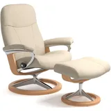 Stressless Stressless® Relaxsessel »Garda«, (Set, Relaxsessel mit Hocker), mit Hocker, mit Signature Base, Größe M, Gestell Eichefarben beige