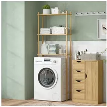 Homcom Toilettenregal 3 Ebenen Badezimmerregal platzsparend Multifunktionsregal aus Bambus, für Waschküche, Land Stil, Naturholz
