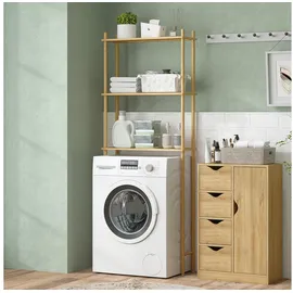 Homcom Toilettenregal 3 Ebenen Badezimmerregal platzsparend Multifunktionsregal aus Bambus, für Waschküche, Land Stil, Naturholz