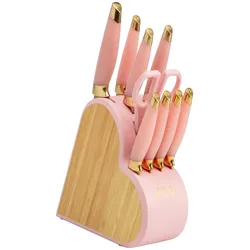 Messerblock PARIS HILTON "Paris Hilton, Messerblock-Set in Herzform", beige (pink, goldfarben, braun), B:28,50cm H:37,00cm, Messerblöcke, Messerblock, mit Küchenmesser, Kochmesser, Steakmesser und Schälmesser