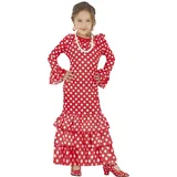 Fiestas Guirca Spanische Flamenco Tänzerin Mädchen Kostüm - Alter 7-9 Jahre - Authentisches Kinder Flamenco Kostüm rot weißes Pünktchen Kleid - Länderkostüm für Karneval, Fasching, Halloween