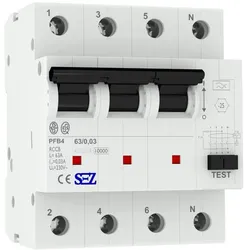 SEZ Fi-Schalter 63A 30mA 4p 10kA 0090685 FI-Schutzschalter 5449