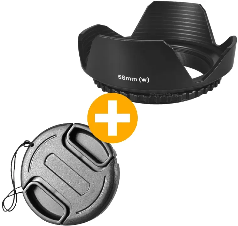 58mm Sonnenblende Gegenlichtblende in Tulpenform für Weitwinkel  - incl. Objektivdeckel