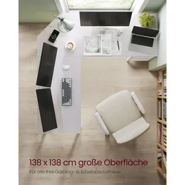 VASAGLE Schreibtisch L-förmiger Computertisch Eckschreibtisch mit 2 Ablagen Weiß - Weiß