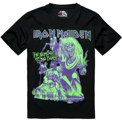 Brandit Iron Maiden Number of the Beast I, T-Shirt - Schwarz/Grün/Lila - 5XL