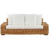 Beliani Gartensofa Natürlich Cremeweiß Rattan 3-Sitzer für Garten für Terasse für Innenbereich für Aussenbereich