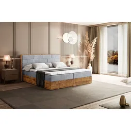 altdecor Boxspringbett LOLLI8 mit H4-Matratze + Topper, Kopfteil und Holz-Bettkasten - 180x200 - Hellgrau Samt Monolith - Hellgrau