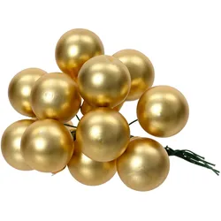 12 Glaskugeln am Draht 2cm Weihnachtskugeln Spiegelbeeren zum Basteln hellgold