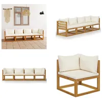 vidaXL 4 Sitzer Gartensofa mit Auflagen Creme Akazie Massivholz - Gartensofa - Gartensofas - Holzsofa - Holzsofas - Beige