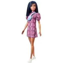 MATTEL GXY99 Barbie Fashionistas Puppe im Schlangenmuster Kleid, Anziehpuppe, Modepuppe