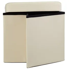 Relaxdays Faltbarer Sitzhocker, Sitzcube mit Stauraum u. Deckel, Fußablage, Sitzwürfel Kunstleder, 38x38x38 cm, creme