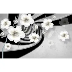 Fototapete PAPERMOON "Abstrakt 3D Effekt mit Blumen", bunt, B:3,50m L:2,60m, Vlies, Tapeten
